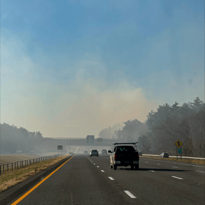 Smoke from the Boston Brushfires covering a busy highway in MA