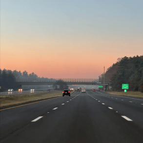 Smoke from the Boston Brushfires covering a busy highway in MA during a morning commute