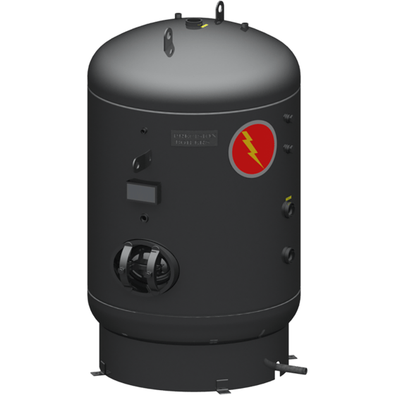 An image of a Precision Boiler vertical storage tank boiler.