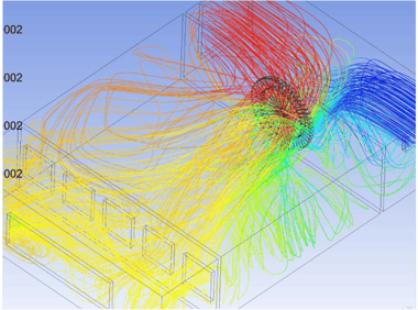 Diagram showing the movement of air streams through a unit