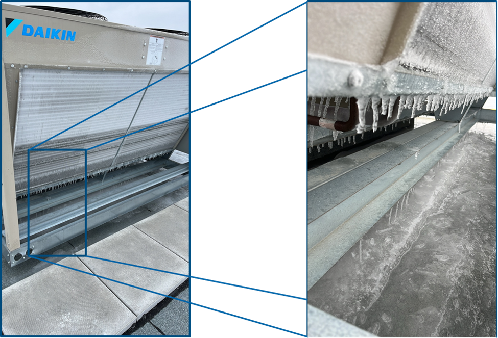 Image showing the frost build up on a Daikin HVAC unit.